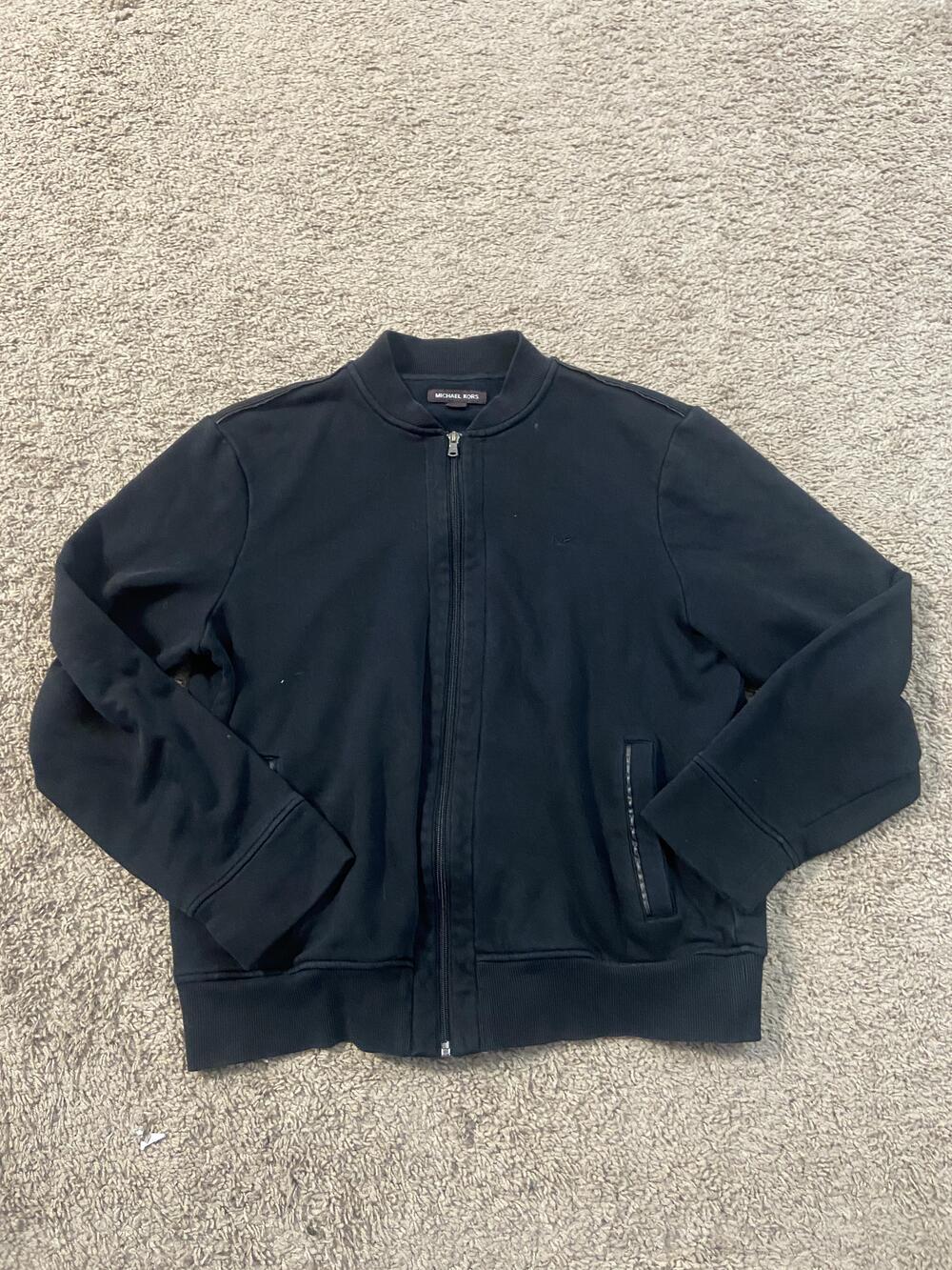 Michael Kors Sweatshirt Mens Large Black Full Zip Fleece Mock Neck Bomber Logo